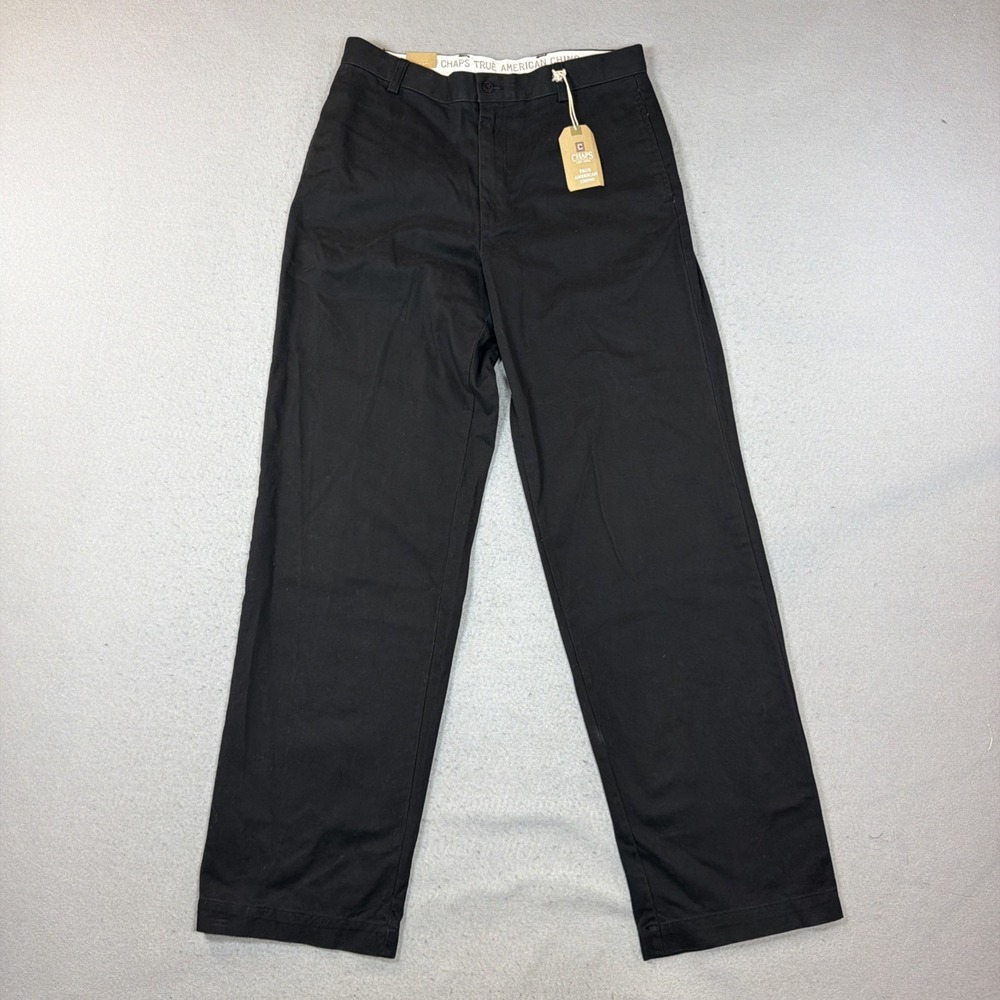 Chaps True American Chino Pants Men 32x34 Black Classic Straight Fit NWT